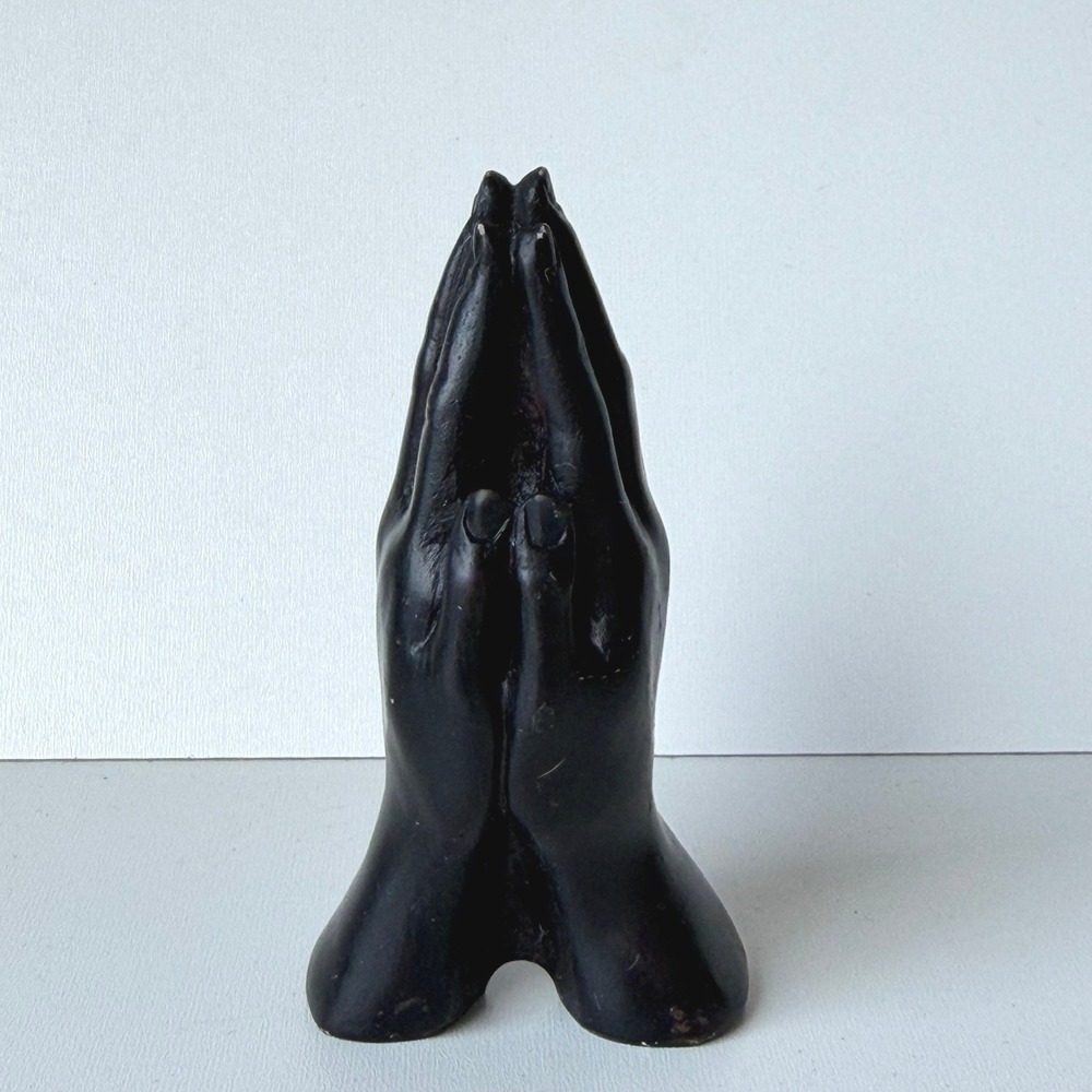 Vintage Praying Hands Figurine Black Religious Spiritual Art Deco